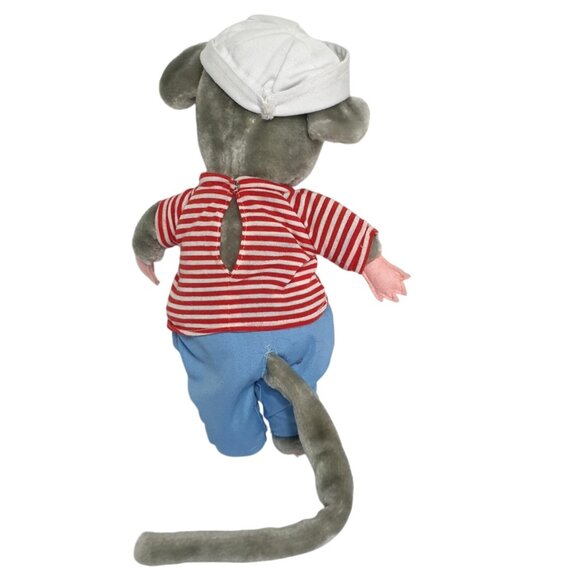 VTG Velveteen Mouse 12" Stuffed Animal Sailor Hat Striped Shirt 1981 RARE HTF - Picture 2 of 7